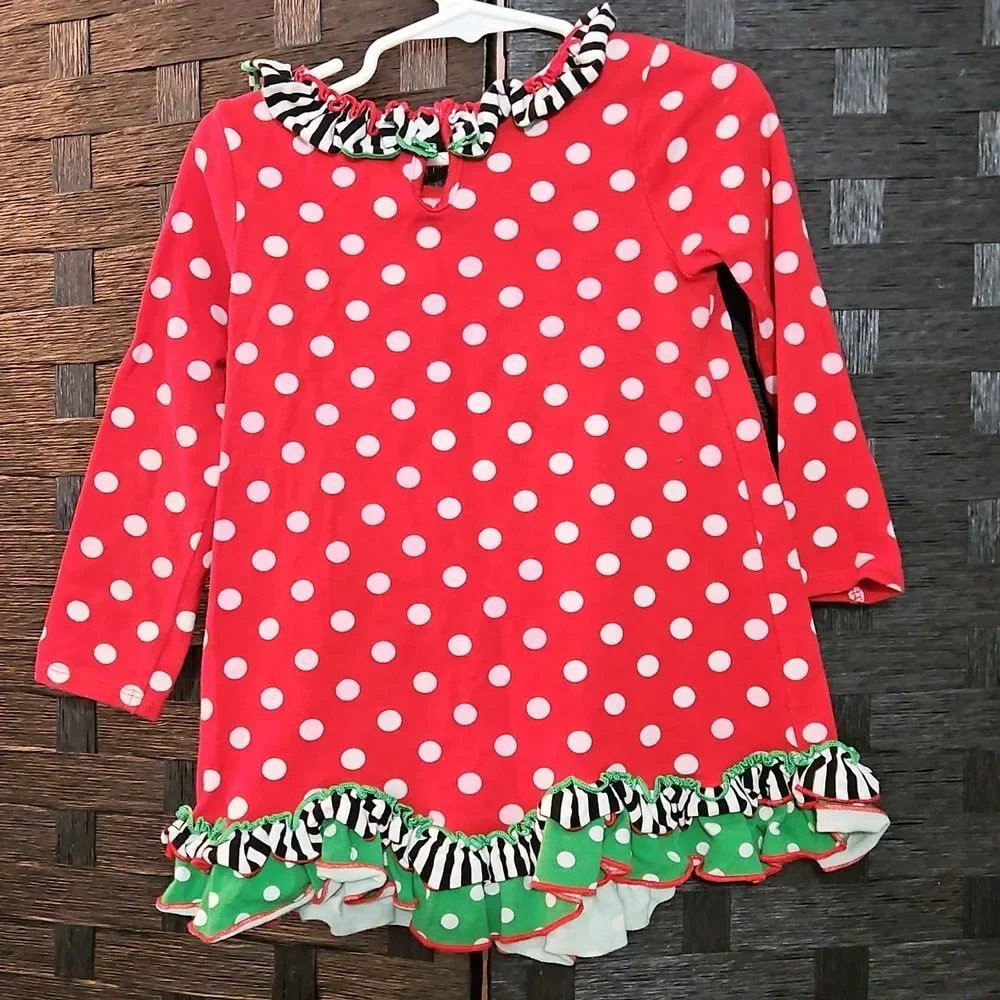 Bonnie Jean Red Polka Dot Reindeer Dress Girls Size 3T